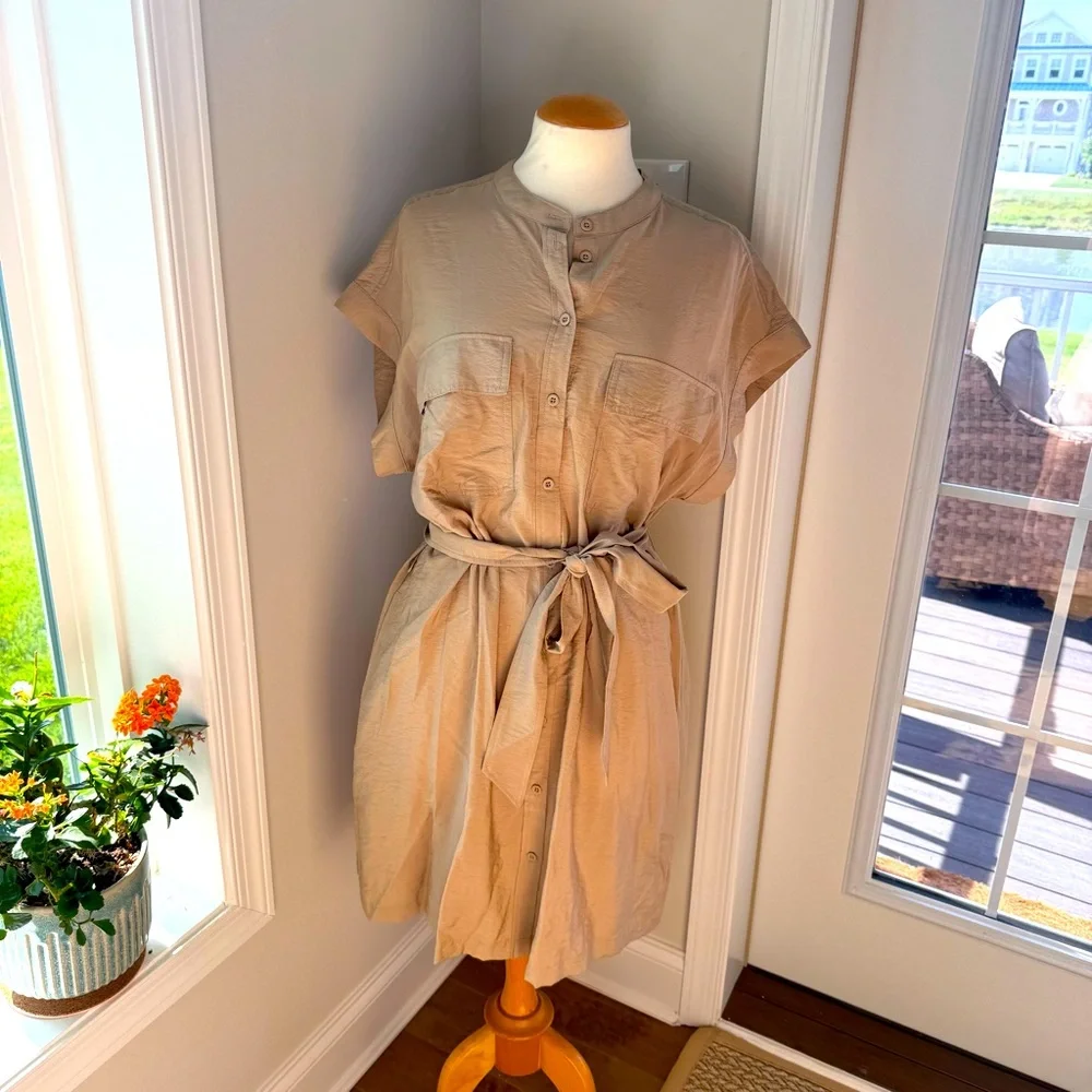 GAP Beige Button-Up Dress with Belt - Picture 1 of 5